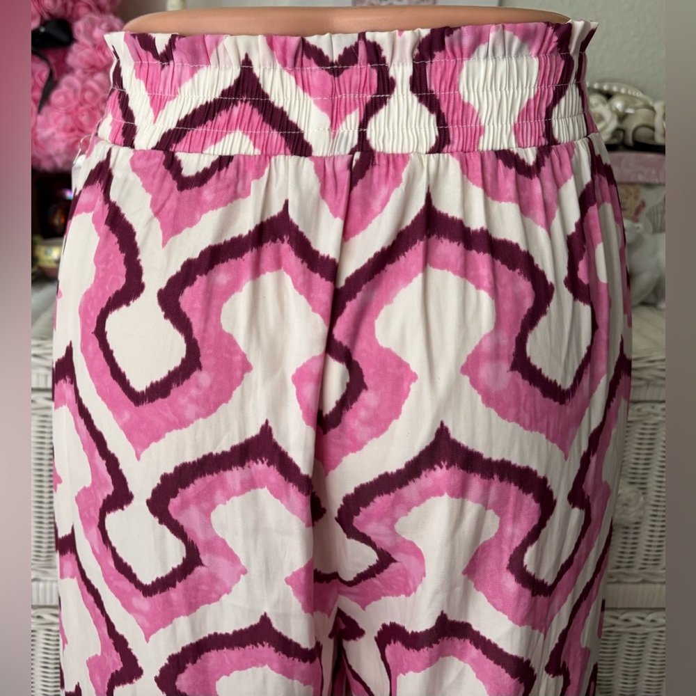 Rose & Olive Resort wide leg Pants high waisted - Pink & White colors Size S NWT - Picture 8 of 12